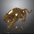 Golden Mechanical Tiger Sculpture With Detailed Structure And Shiny Metallic Surface