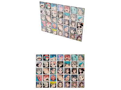 Square Arranged Anime Character Avatar Collage With Various Characters And Expressions 3d model