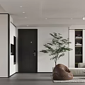 Modern Open Living Dining Room Interior With Sofa Green Plant Storage Cabinets And Pendant Light