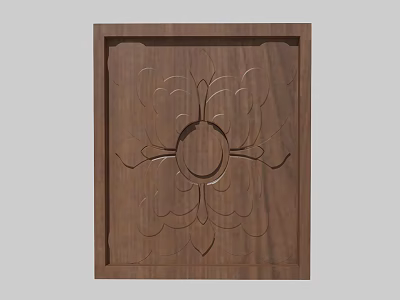Carved Wooden Decorative Component Featuring Circular Center And Floral Patterns In Square Frame 3d model