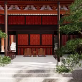 Ancient Chinese Architecture With Traditional Curved Roofs Yellow Walls And Red Gates