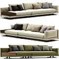 Beige And Green Sectional Sofa With Patterned Cushions And Wooden Side Table 3d model