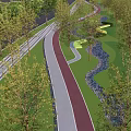 Scenic Park Landscape With Winding Pathways Circular Lawns And Lush Greenery