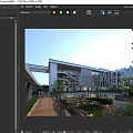 Modern Multi Story School Building With Glass Curtain Walls Courtyard Greenery And People Walking