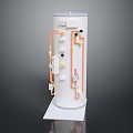 Cylindrical Industrial Equipment With White Body Base And Orange Yellow Pipes Valves Connections