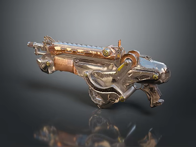 Sci Fi Weapon with Copper And Silver Metallic Finish Mechanical Structure Design Futuristic Details 3d model