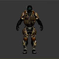 Futuristic Sci Fi Armored Character With Orange Black Mechanical Suit And Helmet