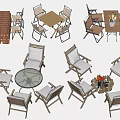Assorted Table And Chair Sets Including Round Square Designs And Fire Pit 3d model