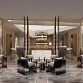 Elegant Luxury Banquet Hall Interior With Marble Bar Counter And Chandeliers