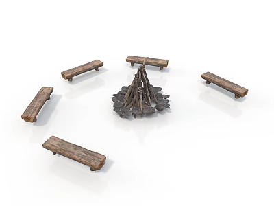 Wooden Architectural Components With Stacked Structure And Surrounding Long Planks 3d model