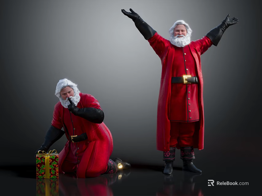Two Santa Claus Figures Displaying White Beard Hair And Clear Facial Features 3d model 