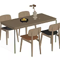 Modern Wooden Dining Table Set With Four Chairs Vase Flowers And Fruit Bowl