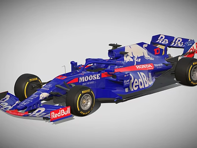 Red Bull Moose Honda Race Car With Blue Aerodynamic Body And Racing Tires 3d model