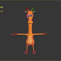 Yellow Cartoon Giraffe Character With Brown Spots Red Horns And Open Arms