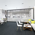 Modern Office Interior With Wooden Reception Desk Computers Sofa Chairs And Open Space