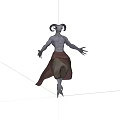 Horned Gray Skinned Muscular Mythical Game Movie Character With Tattered Skirt
