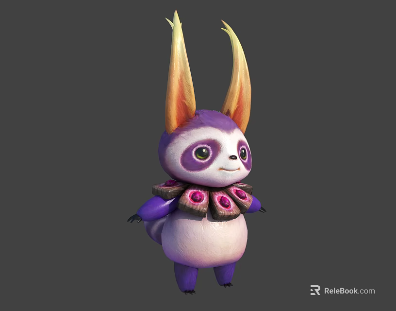 Cute 3D Creature Character With Purple White Body Large Yellow Orange Ears And Pink Decoration 3d model 