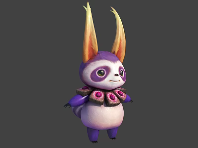 Cute 3D Creature Character With Purple White Body Large Yellow Orange Ears And Pink Decoration 3d model