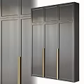 Modern Wardrobe with Glass Doors and Gold Handles in White Finish