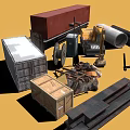 Industrial Scrapyard With Excavator Shipping Containers Metal Pipes Wooden Crates And Rail Tracks