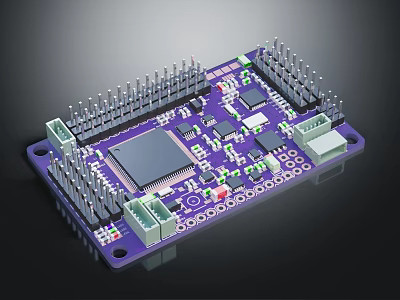 High Performance Electronic Circuit Board With Microchip Connectors And Pins 3d model