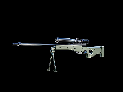 Sniper Rifle With Long Barrel Mounted Scope And Tripod Stand Design 3d model