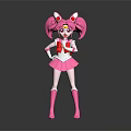 Magical Pink Haired Character With Cat Ear Decoration And Red Bow Outfit