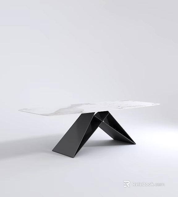 Modern Minimalist Dining Table With Marble Top And Geometric Black Base 3d model