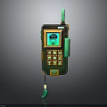 Vintage Handheld Communication Device With Green Orange Design Antenna Screen Buttons And Lanyard