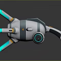 Futuristic Sci Fi Weapon With White Gray Cylindrical Body And Cyan Glowing Mechanical Parts