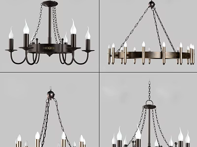 Modern Industrial Chandelier Designs With Metal Frame And Candle Shaped Lights 3d model