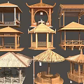 Traditional Chinese Wooden Pavilions With Various Classic Roof Designs And Structures