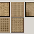 Five Square Decorative Panels With Intricate Carved Patterns And Brown Black Borders 3d model