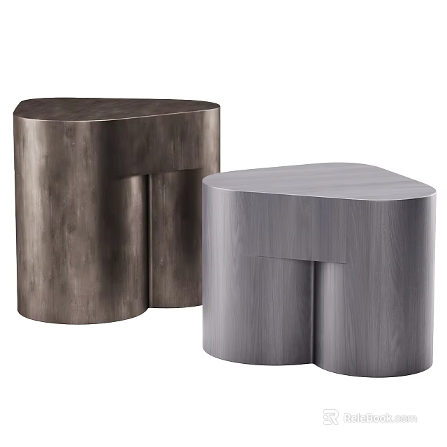 Modern Two Piece Side Tables With Wooden Texture And Joined Cylinder Shapes 3d model 