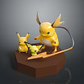 Pokemon Character Figures In Yellow With Different Sizes On Brown Hexagonal Base 3d model