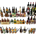 Various Types of Wine Bottles and Glasses Arranged in Display Collection