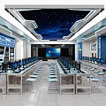 School Modern Computer Lab With Starry Sky Ceiling Neat Computer Desks Bright Learning Space 3d model