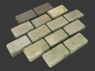 Natural Textured Bricks Featuring Mossy Green Accents In Gray And Beige Tones Arranged Neatly 3d model