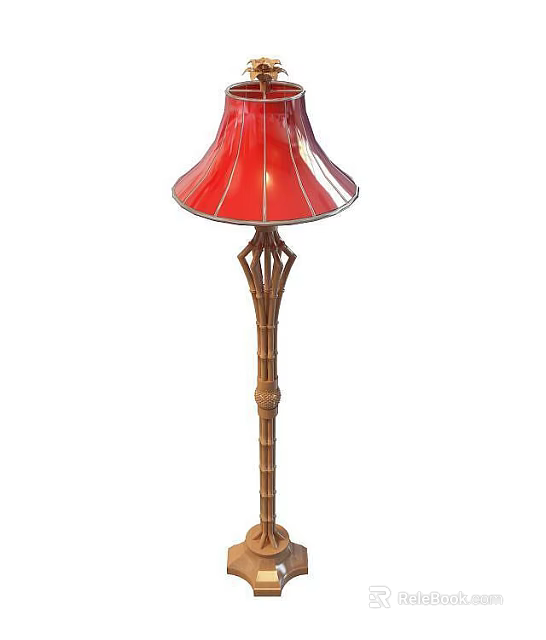 Tech Exhibition Hall Showcasing Red Lampshade Floor Lamp With Golden Decorative Pole 3d model 