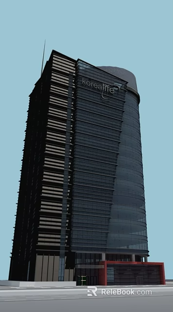 Modern High rise Office Building Exterior With Glass Curtain Wall And Vertical Striped Design 3d model 