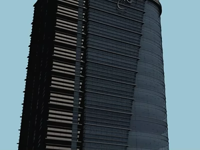 Modern High rise Office Building Exterior With Glass Curtain Wall And Vertical Striped Design 3d model