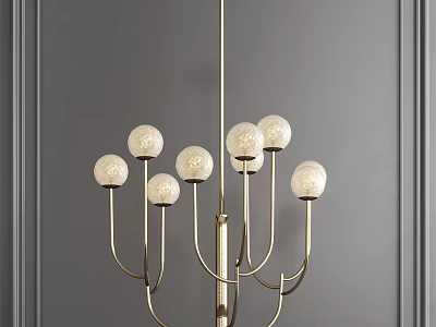 Modern Gold Frame Chandelier With Textured Spherical Glass Shades On Grey Wall 3d model