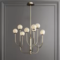 Modern Gold Frame Chandelier With Textured Spherical Glass Shades On Grey Wall