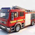 Red Fire Truck Functional Emergency Vehicle With Blue Lights Yellow Stripes Ladder And Equipment