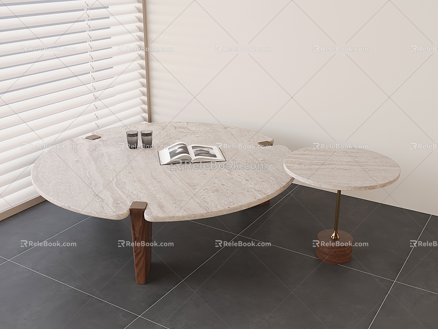 Nordic Marble Coffee Table Italian Light Luxury Special-Shaped Coffee Table Middle Ancient Solid Wood Coffee Table Combination 3d model