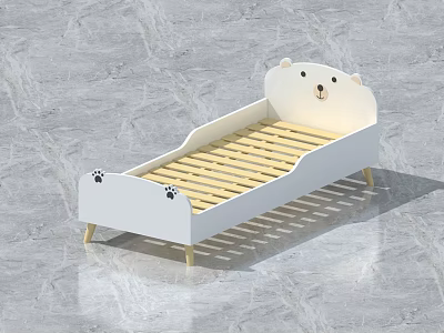 Cute Bear Shaped White Children's Bed With Wooden Slats And Claw Patterns For Kids 3d model