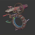Cosmic Space Station With Ring Structure Blue Light And Mechanical Components