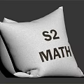 Three White Accent Pillows With S2 MATH Printed Letters For Home Decor 3d model