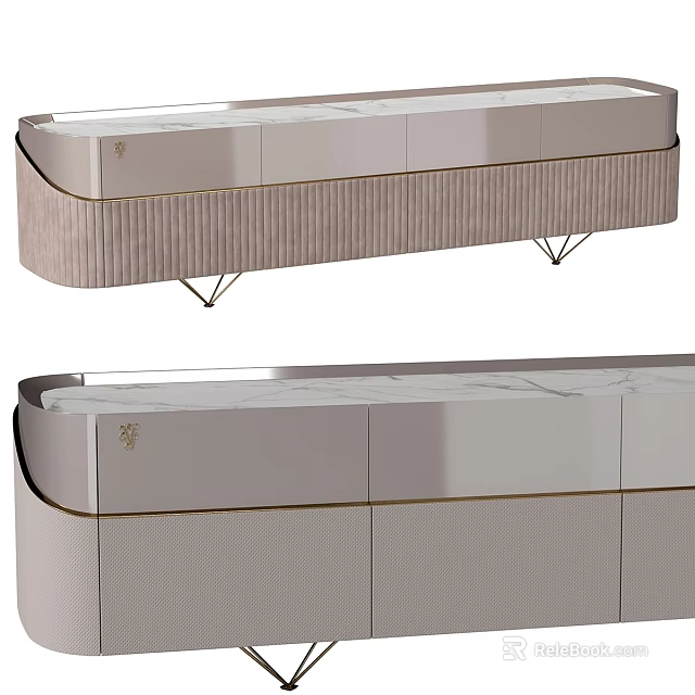 Modern Elegant TV Stand Design With Marble Top Metal Frame And Upholstered Panels 3d model 