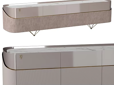 Modern Elegant TV Stand Design With Marble Top Metal Frame And Upholstered Panels 3d model